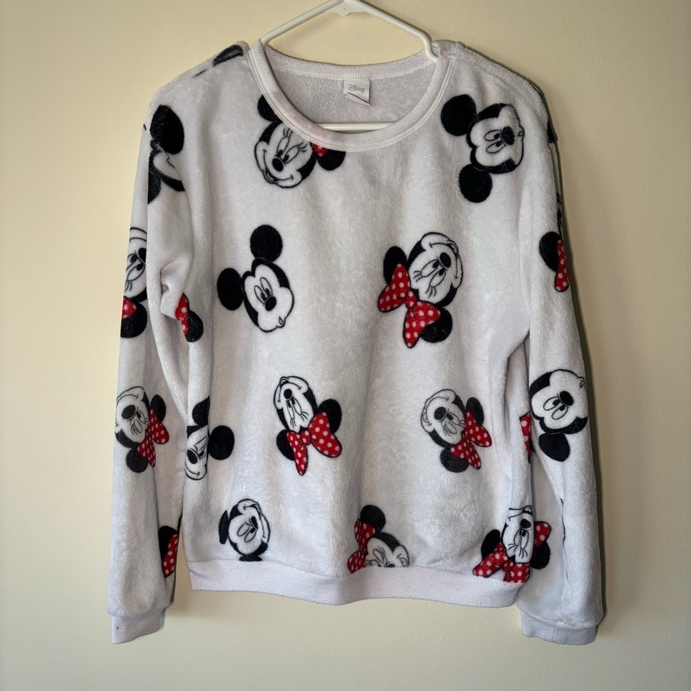 Disney Mickie & Minnie White Fleece Crewneck Pullover